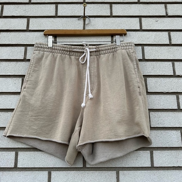 BDG Bonfire Cutoff Shorts Sweatshort Light Sand Beige Casual Drawstring Elastic - Picture 3 of 12